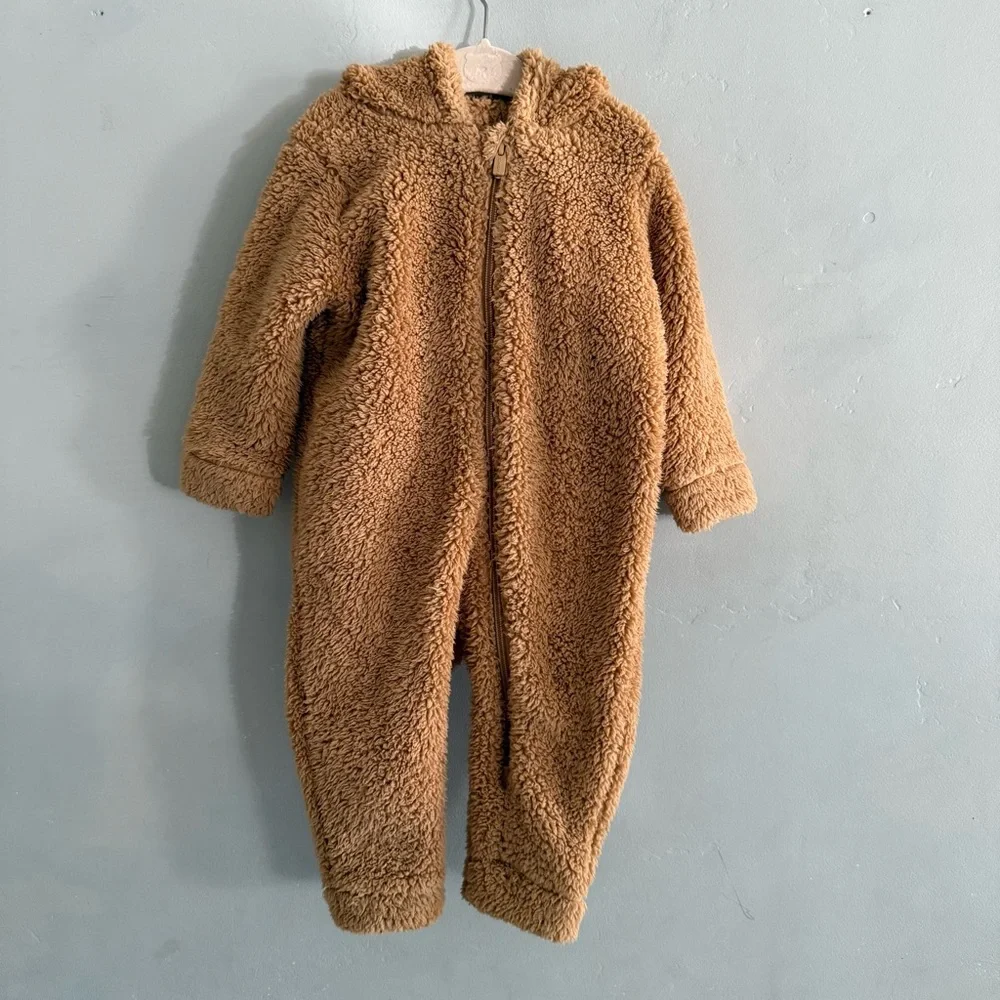 Od Navy Baby Brown Teddy Bear Zipper Onsie